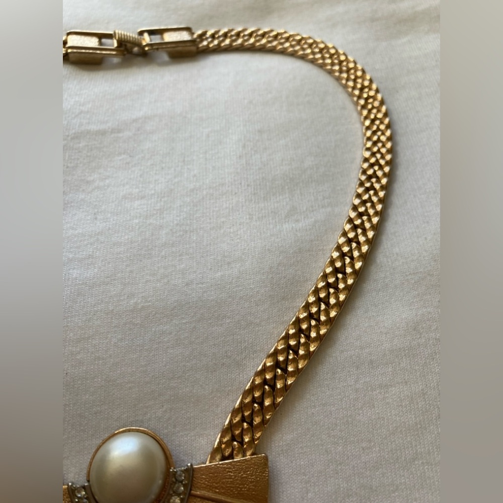 Vintage Park Lane Fan Design Pearls Rhinestones Runway Statement Necklace - Picture 4 of 9